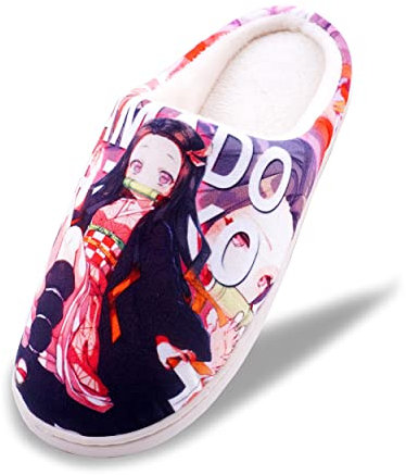 Roffatide Anime Demon Slayer Flauschige Hausschuhe Hauspantoffeln mit offenem Rücken Hausschuhe mit geschlossenen Zehen Leichte Hausschuhe mit Gummisohle Rosa Damen 36 1/3/Herren 37