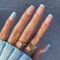 Sethexy Valentine's Day Blue French Tip Pink Fake Nail Short Square False Nails Blue Love Heart Press on Nails Glossy Reusable Glue on Nail 24Pcs Acrylic Stick on Nails for Women and Girls Nail Art