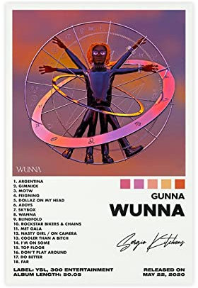ORROBI Gunna Poster Wunna Album Cover Poster Leinwand Poster Wandkunst Dekor Druck Bild Gemälde für Wohnzimmer Schlafzimmer Dekoration Rahmen Stil 08x12inch (20x30cm)