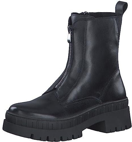 MARCO TOZZI Damen Stiefeletten ohne Absatz aus Leder Plateau, Schwarz (Black), 37