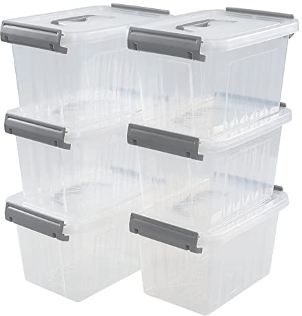 Jekiyo 6 Pack Plastic Storage Box with Lid, 3L Mini Clear Container Box