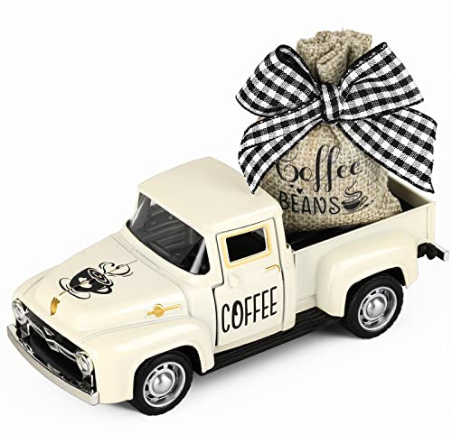 Camion à café en métal avec grains de café, sac en toile de jute, micro vintage moulé sous pression pour ferme, station de café, décoration de table