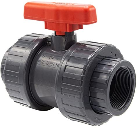 PVC-Kugelhahn mit Innengewinde I 2 x 2 I Verschraubung für Verbindungsstücke mit AG I Absperrhahn 2-Wege I PVC-Rohrverbinder I Kugelschieber für Pool- und Teichbau I bm040