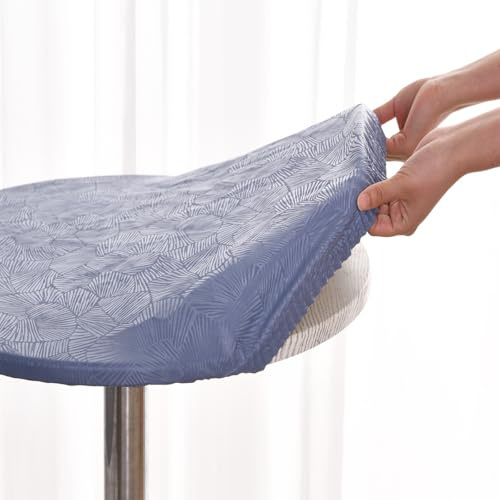 Morbuy Rund Tischdecke Wachstuch Elastisch, Gartentischdecke Wasserdicht Schmutzabweisend Abwischbar Nordisch Blatt Tischtuch für Dekoration Küchentisch Kaffee Restaurant Garten (100cm,Blau)