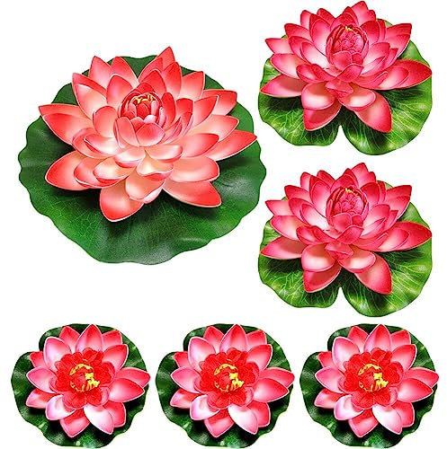 6 Pcs Floating Flowers for Ponds, Artificial Foam Lotus Flowers Fake Floating Pond Plants Realistic Water Lily Pads Ornaments for Garden Pond Aquarium Fish Tank Decoration, 10,17,28cm