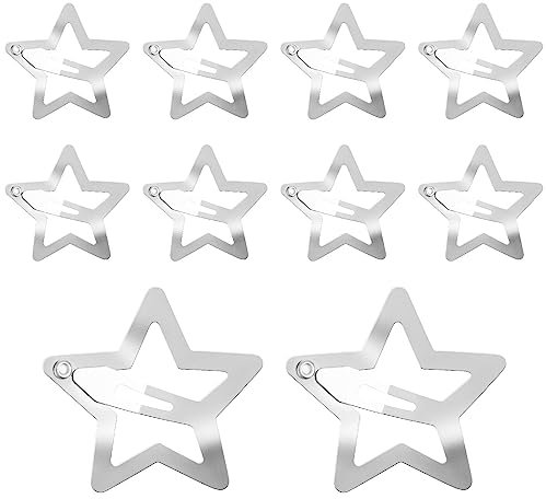 WLLHYF 10 Stück Metall-Stern-Haarspangen mit Schnappverschluss silberfarben niedliche kleine Haarspangen ausgehöhlte Sterne-Haarnadel für Kinder Mädchen Halloween Weihnachten schöne Kopfbedeckungen