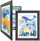 KINLINK 9x12 Kinder Kunstrahmen Frontöffnung 2 Stück, Holz-Bilderrahmen für 50 Bilder, Kunstrahmen für Kinder Kunstwerk mit Matte für A4 und 8,5x11 oder ohne Matte für 9x12, Schwarz