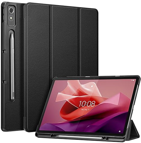 Fintie Hülle mit Stifthalter für Lenovo Tab P12 Tablet 12,7 TB370FU 2023, Ultradünne Flip Case Cover mit Auto Schlaf/Wach, Ständer Funktion, Schwarz