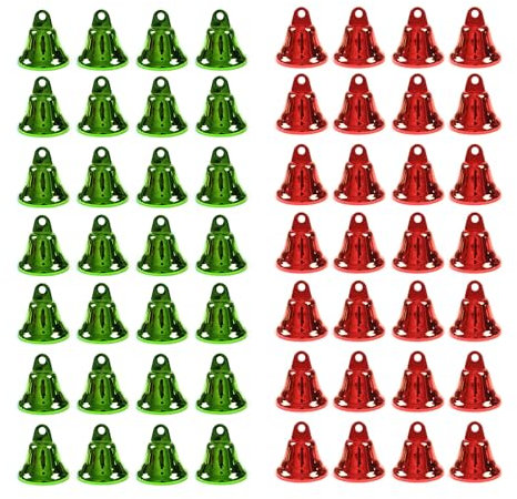 Jingle Bells, Fishknow 56 Stück rote und grüne Glocken zum Basteln, 3,1 cm, Vintage-Bastelglocken, Mini-Glocken zum Aufhängen von Windspielen, Bastelglocken für Weihnachten, Hochzeitsdekoration (rot,