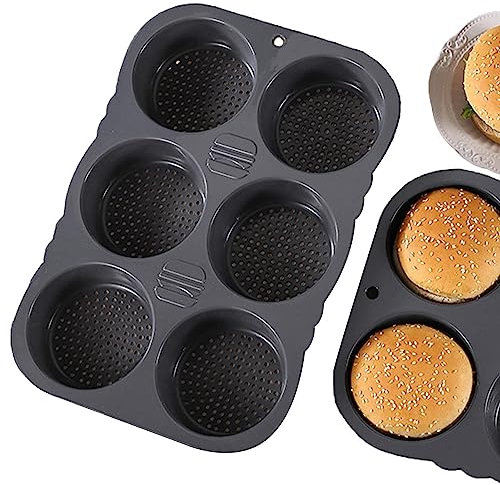 PEKMAR Stampo per Pane Hamburger,Stampo per hamburger in silicone a 4/6 cavità - Teglia da forno flessibile antiaderente per muffin, torte Whoopie, panini per hamburger