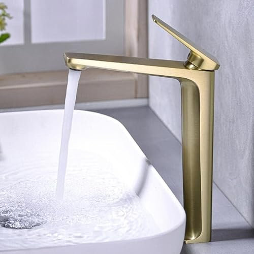 JCAKES Pinsel Gold oder Grau Waschbecken Wasserhahn Badezimmer Einhebel Warm- und Kaltwaschbecken Mischbatterie Wasserhahn Massives Messing Waschbecken Waschtisch Wasserhahn
