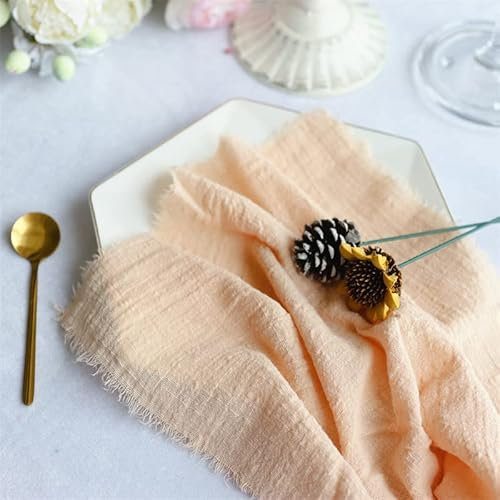 PTNKUIIY 12 Stück Stoffservietten, Musselin Geschirrtücher Tischdekoration Servietten Hochzeit Geburtstag Leinenservietten Perfekt für Partys, Zuhause, Cafés Restaurants und Hotels -42x42cm,Aprikose