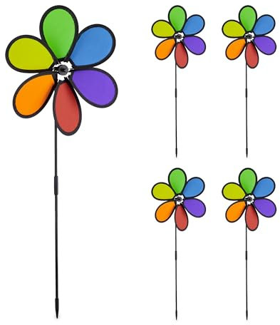 Relaxdays Girandola a Vento, Set da 5, Forma a Fiore, Giardino e Balcone, Gioco per Bambini, HLP: 66x27x7 cm, Colorata, Poliestere