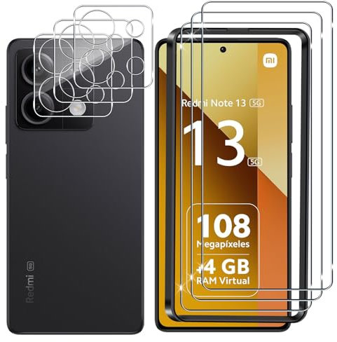 Lutree para Xiaomi Redmi Note 13 5G Cristal Templado, 3+3 Piezas Protector de Pantalla+Protector de Lente de Cámara, HD Anti-Arañazos Sin Burbujas Vidrio Templado Película Protectora