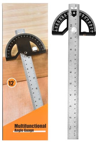 Goniometro angolare regolabile, in acciaio inox, con strumento di misurazione da 0 a 180 gradi, per il miglioramento della casa (nero, 30,5 cm, lega)