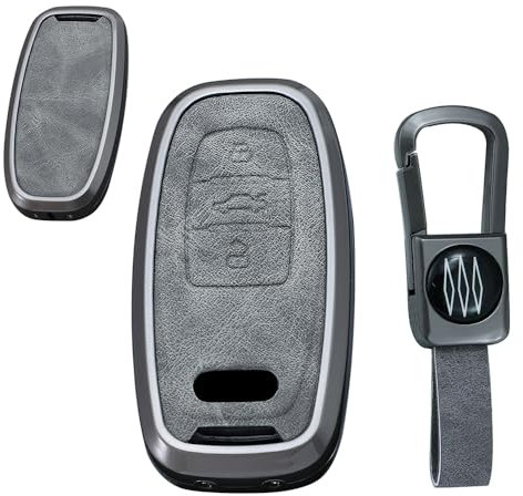 TECART Smart Étui de clé de voiture pour Audi A1 A3 A4 A5 A6 C7 A8 Q5 Q7 SQ5 SQ7 S4 S5 S6 S8 R8 TT TTS TTRS Étui de protection porte-clés en cuir - Gris