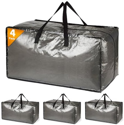 4 Pack Extra Large Heavy Duty Storage Boxes with Lids for Moving House, Big Folding Strong Moving Containers Box Bag for Clothes Underbed