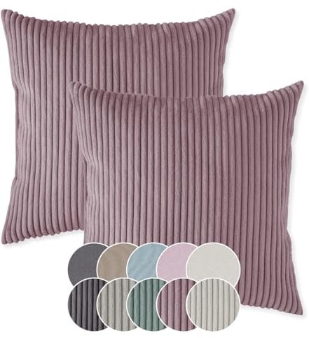 sleepling 2er Set 40 x 40 cm, Kord Sofakissen mit Füllung und Bezug, Zierkissen aus robustem Polsterstoff, Dekokissen, Kopfkissen, Kissen für Couch, rosa