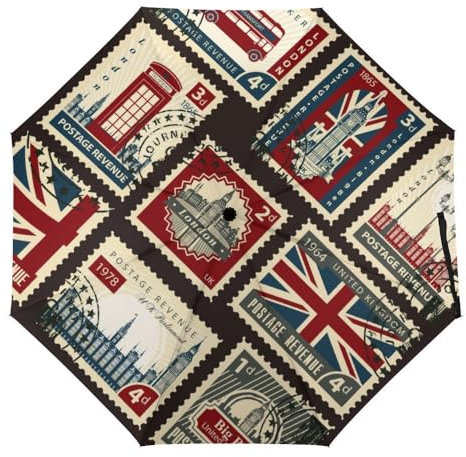 Set of Stamps with The Union Jack Travel Umbrella Windproof UV Rain Umbrella Portable Folding Umbrellas Automatic