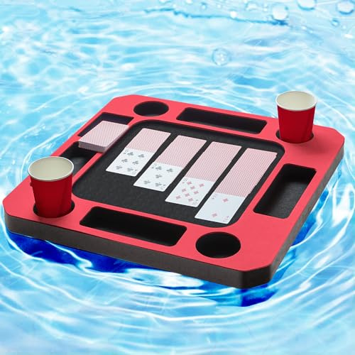 GNYOGO Schwimmende Spiele Billardtisch oder Kartentisch Tablett für Pool oder Strandparty Float Lounge Langlebige Schaumstoff-Getränkehalter mit wasserdichten Spielkarten für Sommerparty Indoor