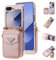 ESONG Coque pour Samsung Galaxy Z Flip 6 avec cordon,Cuir PU de portefeuille etui avec Fente pour Carte/support,Antichoc Protecteur Crossbody Housse,Protection téléphone Case Cover pour fille-Rose