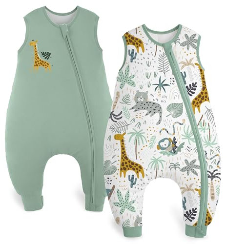 Yoofoss 2er Pack Baby Schlafsack mit Füßen Baumwolle 1.5 Tog Ganzjahres Babyschlafsack mit Beinen Schlafstrampler Kinder Schlafsack 80 cm für Neugeborene Jungen Mädchen 18-36 Monate
