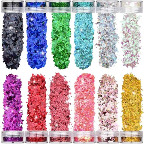 QIURUYUE Glitzer Gesicht, 60ml Body Glitzer Festival Körperglitzer Glitzerpulver Pailletten Set Für Gesicht Nägel Augen Haare, Masquerade Party Make-Up Glitter, DIY Handwerk