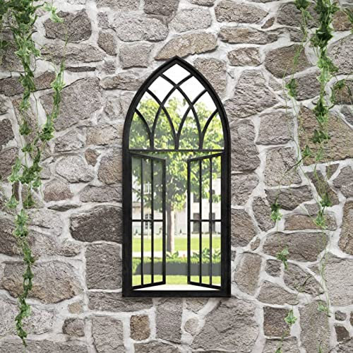 Brokky Garden Mirror Black 100x45 cm Iron for Outdoor Use,Over Door Mirror,Wall Mounted Mirror Door Hung Mirror for Bathroom/Bedroom/Wardrobe