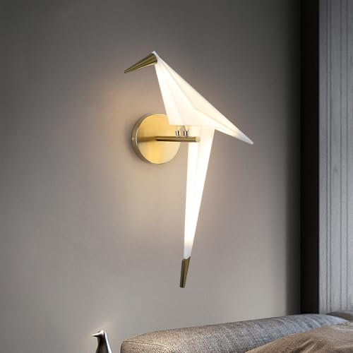 Wandleuchte Moderne Gold Papier Kran Swing Vogel LED Wandleuchte,3000K Warme Acryl Lampenschirm Metall Basis Wand leuchte für Wohnzimmer Schlafzimmer Büro Studie Lesen, 50cm*20cm