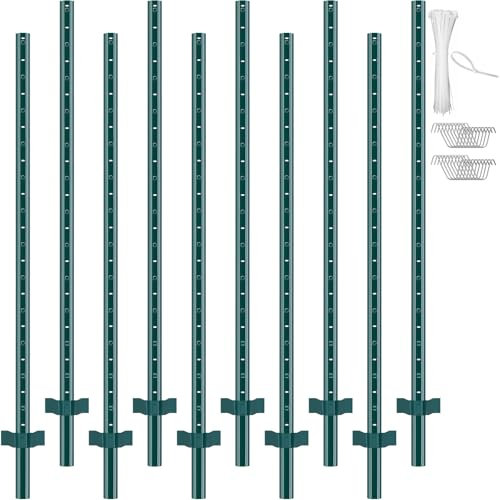 VEVOR Zaunpfosten 213,36 cm, 10er-Set Metallzaunpfosten, Weidezaunpfahl aus Kohlenstoffstahl hochwertige Zaunpfähle für Wildzaun, Weidezaun, Drahtzaun, Maschendrahtzäune, Wildschutzzaun