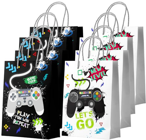 Sacchetti di Feste di Videogiochi con Manico, 16 Pcs Videogioco Sacchetti da Regalo Sacchetto di Carta Videogioco, Sacchetti Tema di Videogiochi per Bambini Compleanno Decorazioni Videogiochi