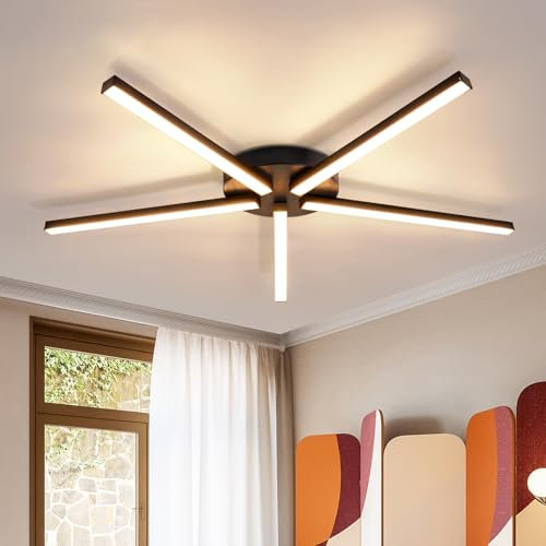 Glitzerlife Deckenlampe LED Warmweiß Wohnzimmerlampe - Deckenleuchte 24W Schwarz Decke Lampe 64.2 cm Metall Schlafzimmerlampe 3000K für Schlafzimmer Wohnzimmer