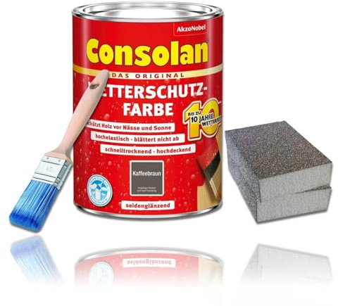 Consolan Wetterschutzfarbe Set 750 ml Holzfarbe Dauerschutz Deckend (Kaffeebraun)