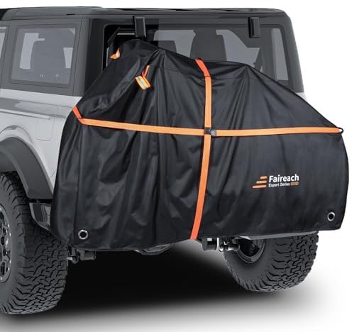 Faireach 800D Fahrradabdeckung Heckträger für 2 Fahrräder, Fahrradabdeckung für Transport Wasserdichtes & Heavy Duty, Strapazierfähige Fahrradplane für Autokupplung Reiselagerung