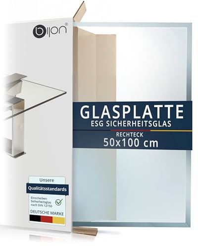 BIJON Glasplatte Tisch ESG Sicherheitsglas Rechteck - Für Esstisch, Couchtisch, Gartentisch, Schreibtisch, Bodenplatte, Funkenschutz, Kaminschutz - Glasplatte 50x100 cm oder 100x50 cm