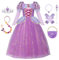 ReliBeauty Costume Principessa Bambina 3-12 anni Vestito Carnevale Maniche Lunghe Abito Lilla con Parrucca, Accessori e Borsetta Cosplay Festa Compleanno, 120