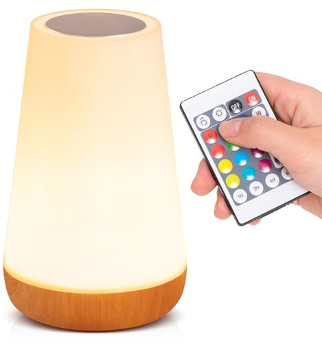 Night Light, Dimmable LED Touch Table Lamp for Bedroom, 13 RGB Colors & 5 Brightness, USB Rechargeable Bedside Table Lamp, Portable Remote Control Night Lights for Living Room Bathroom