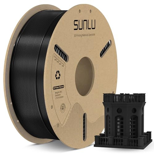 SUNLU PETG Filament 1.75mm, 3D Drucker Filament 1.75mm ±0.02mm, passend für die meisten FDM 3D Drucker, 1KG Pappspule. (Schwarz)
