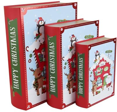 Happy Christmas Characters Design Stackable Book Gift Boxes - Pack of 3