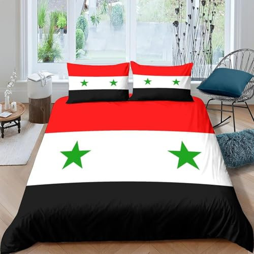 Syrien-Flagge 3D Gedruckt Bettwäsche Sets 3 Teilig Bettbezug Mit 2 Kissenbezügen Soft Microfaser Luxus Modern Mit Reißverschluss Für Erwachsene Und Kinder - Pflegeleicht 135X200 cm -348A369I826F92