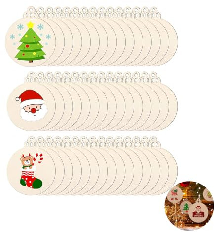 60 Stücke Weihnachtskugeln Basteln, Weihnachtskugeln Holz, Christbaumkugeln Selber Gestalten, Für Urlaubsdekoration Und Bastelarbeiten, Geschenkanhänger Und Hängende Dekorverzierungen (9 * 7.6cm)