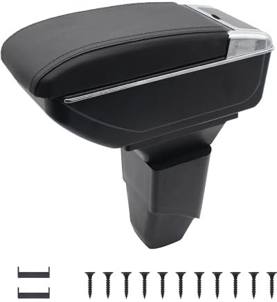 KAERGK Accoudoirs de voiture pour Peugeot 206 2006-2013 - Double espace de rangement avec porte-gobelet - Boîte utilitaire arrière - Montage facile (ligne noire)