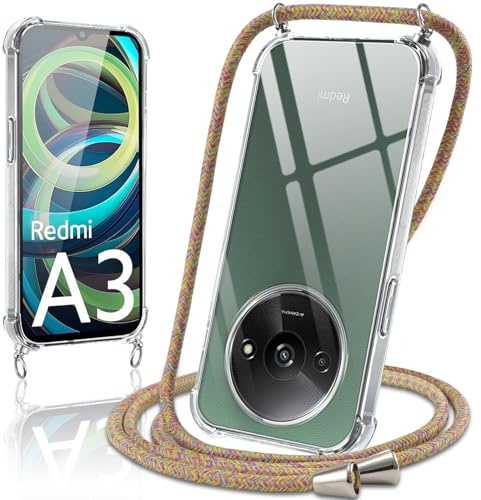 Coiwxmoi Coque avec Cordon pour Xiaomi Redmi A3/Redmi A3X 6.71, Collier Réglable Téléphone Étui Portable Lanyard Case Transparent Ultra Souple Silicone TPU Housse Antichoc Protection, Jaune