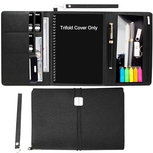 ANSSOW Folio Cover Compatible with Rocketbook Smart Notebook, Organized Portfolio with Pen Loop, Business Card Holder, File Pocket, Zipper Pouch, Waterproof Fabric, Letter Size