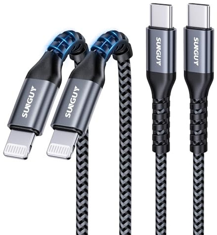 SUNGUY USB C to Lightning Cable 1FT/0.3M, 2-Pack [MFi Certified] iPhone Fast Charging Cable, USBC iPhone Charger Code, Compatible with iPhone 14 13 12 11 Pro Max Mini X XS XR 8 Plus 10 SE iPad 8th