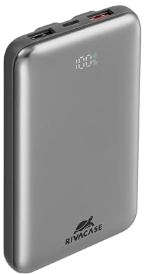 RIVACASE VA2611 Powerbank 10000 mAh, Externer Akku mit QC/PD 30W, Typ-C Eingang/Ausgang, 2 eingebaute Kabel, kompatibel mit iPhone, Samsung, Xiaomi u.a.