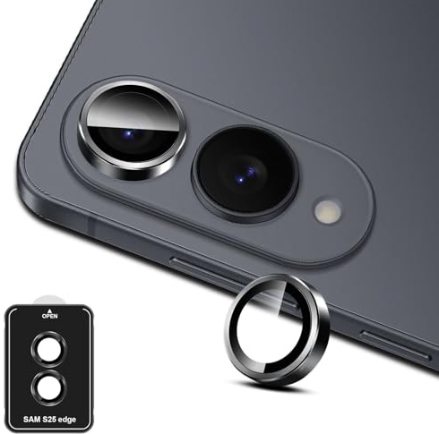 LiiLaa Kameraschutz für Samsung Galaxy S25 Edge 5G, Volle Bedeckung Objektivschutz, 9H Härte Kamera Schutz Glas Folie, Anti-Kratzer Individuelle Ring aus Metall linsenschutz, 1 Set(Schwarz)