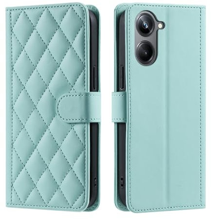 Lucyliy Coque pour Realme 10 Pro Compatible avec Realme 10 Pro Etui pour téléphone Portable Couverture en Cuir PU Mint Green
