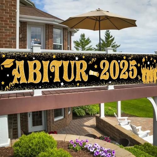 ABI 2025 Banner, Abitur 2025 Deko, Abschluss Deko Banner, Schwarz Gold Graduation Party Dekoration, Abschluss Hintergrund für ABI Abschlussfeiern, Abitur Bestanden Party Drinnen und Draußen (300x50cm)