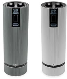 PEUGEOT - Duo Pfeffermühle + Salzmühle, elektrisch, wiederaufladbar, Line u'Select 15 cm – 6 Mahleinstellungen – Innovation Salz Eissalz, Mechanismus Zirkon – aus Aluminium – Duo Carbon und Edelstahl